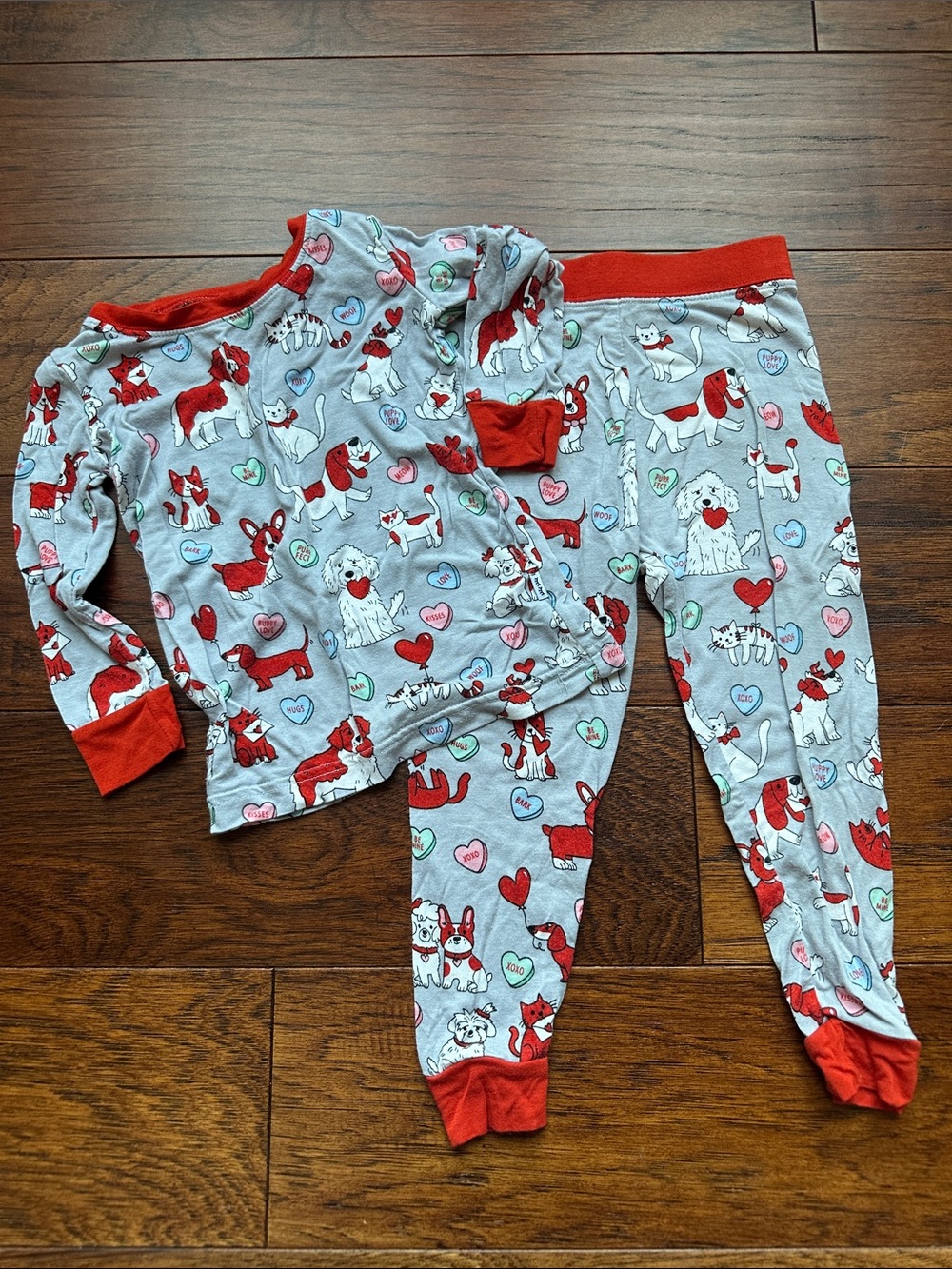 Little Sleepies Grey and Red Dog Heart Pajama Set